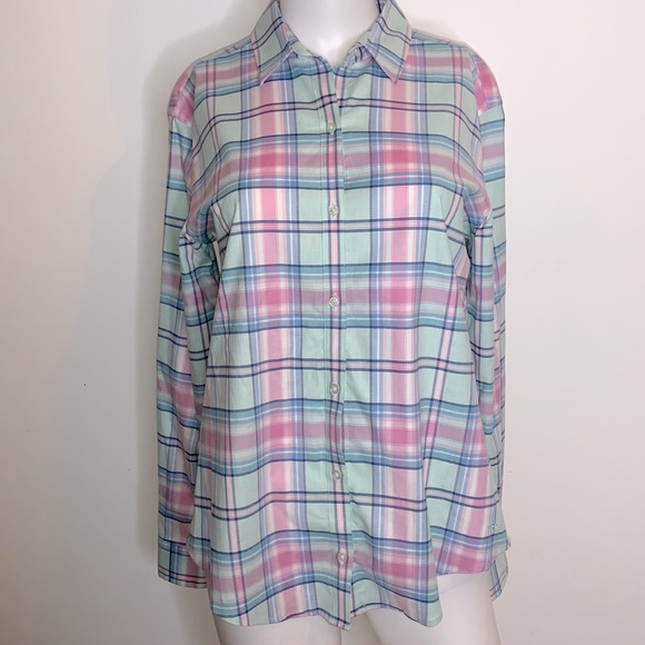 Southern Tide Hadley Pink & Blue Madras Plaid Button Up - Picture 2 of 16
